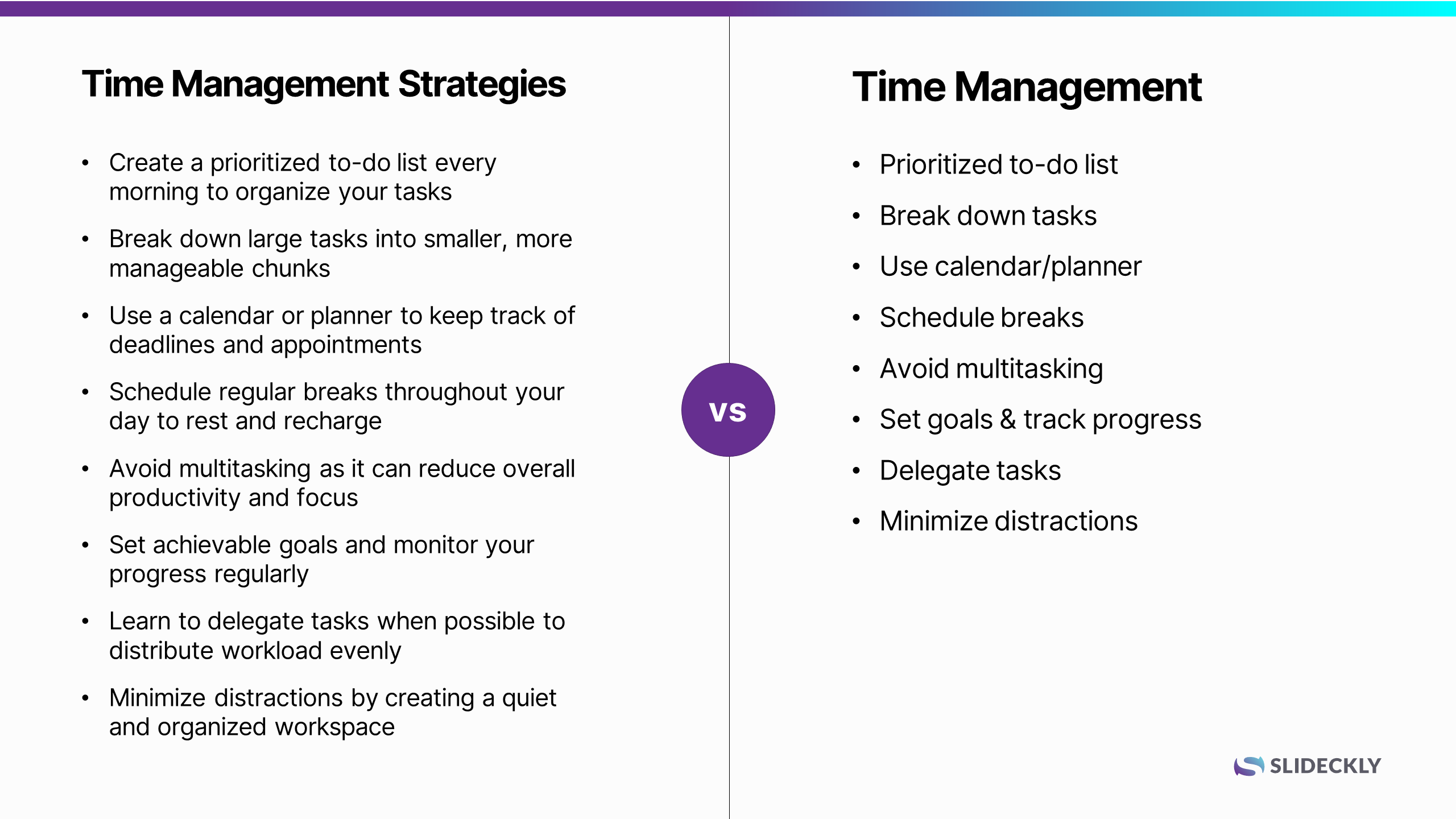 A side-by-side comparison of a cluttered slide with excessive text and a sleek, minimalist slide with a focused message, demonstrating the power of simplicity in presentations.