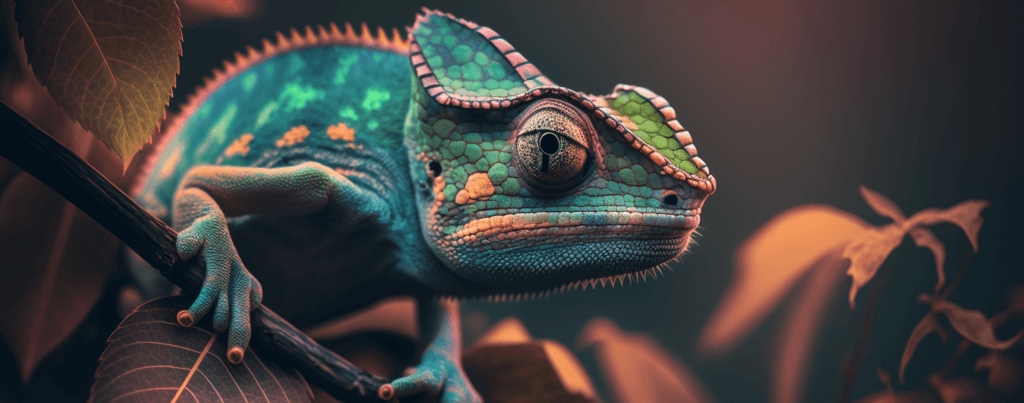 A chameleon blending into its environment, representing the adaptability required when working with templates.