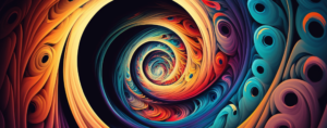 A colorful, swirling Represents the journey of discovery and exploration during an engaging Q&A session.