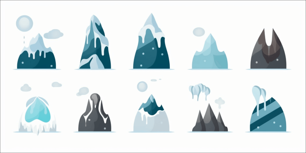 Ice cap icons illustrating climate change impact, creative presentation technique